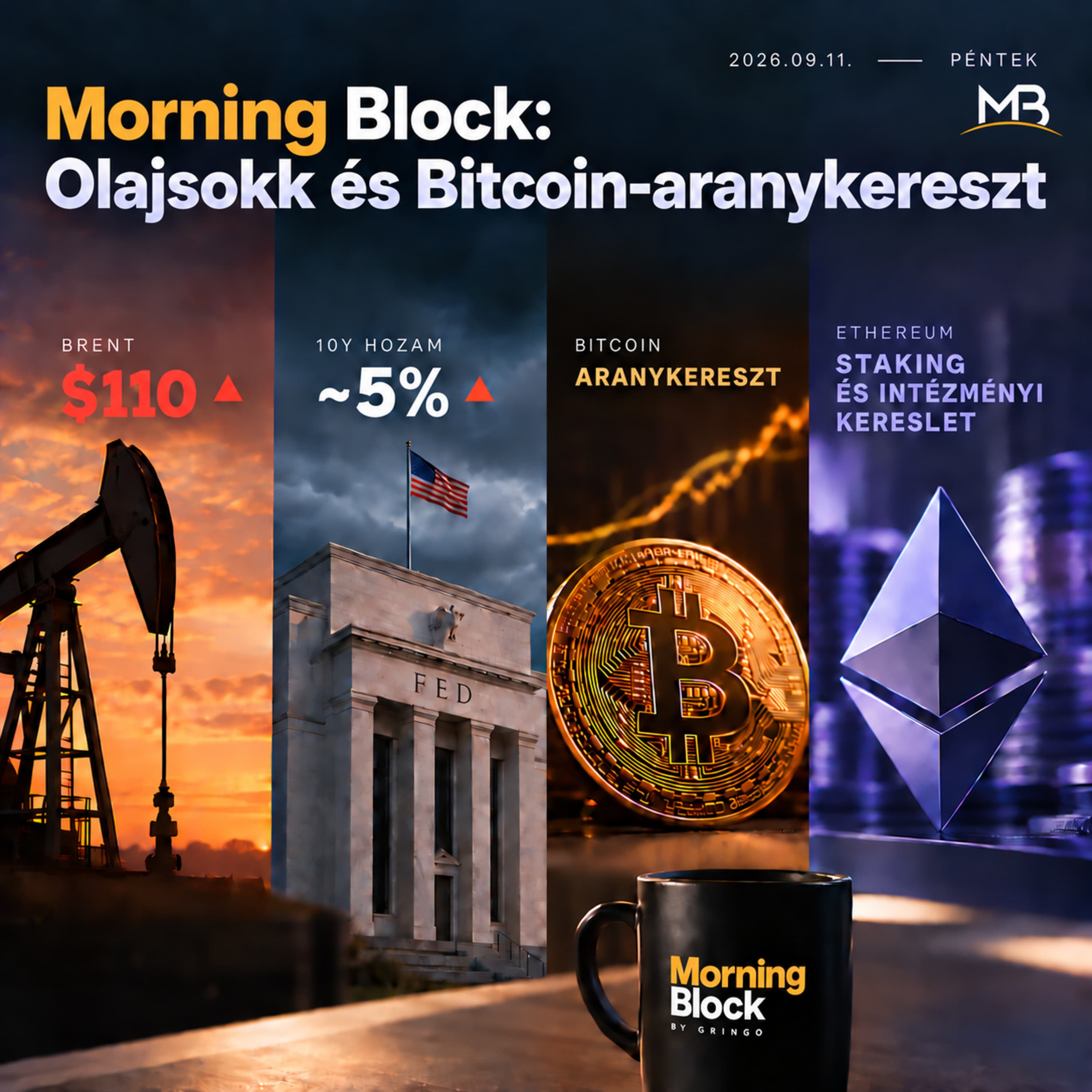 Morning Block: Olajsokk és Bitcoin-aranykereszt | 2026.09.11.
